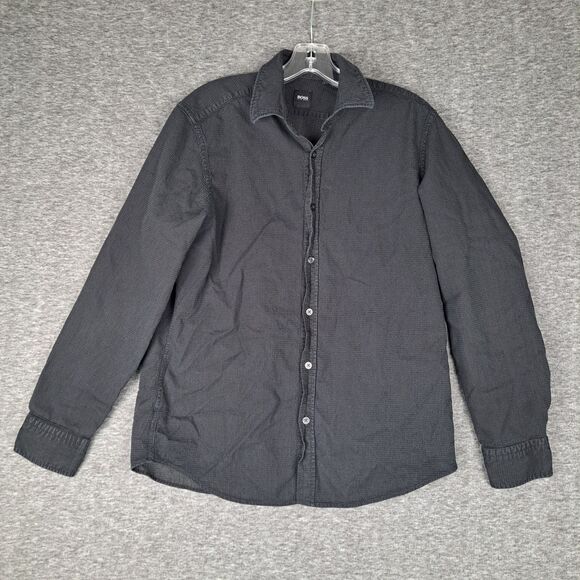 Hugo Boss Shirt Mens Large Black Button Up Long Sleeve - Picture 2 of 11